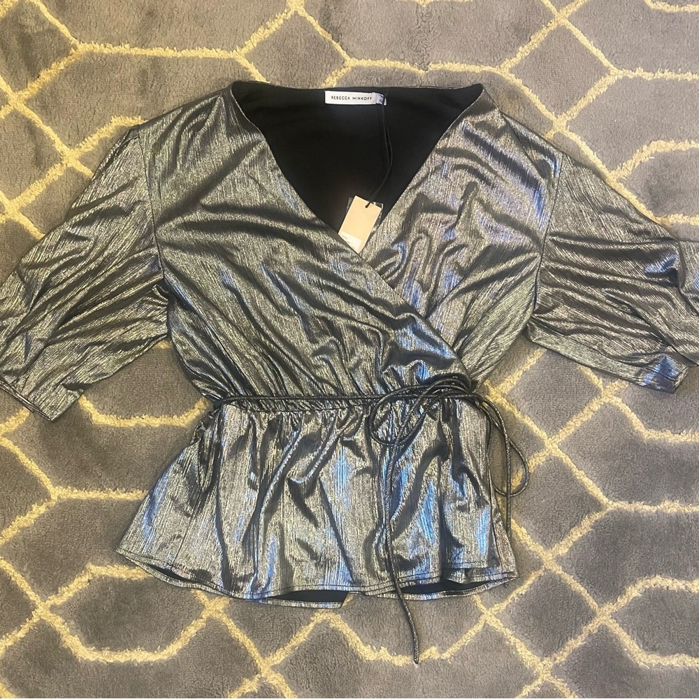 Rebecca Minkoff Metallic  Wrap Top